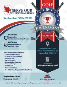 7th Annual Golf Tournament for Serve Our Willing Warriors @ Piedmont Golf Club