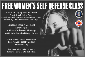 Free Women's Self Defense Class @ Linden Volunteer Fire Department