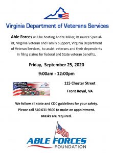 Able Forces Foundation hosting Department of Veteran Services @ Department of Veteran Services