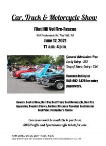 Car, Truck & Motorcycle Show @ Flint Hill Volunteer Fire & Rescue