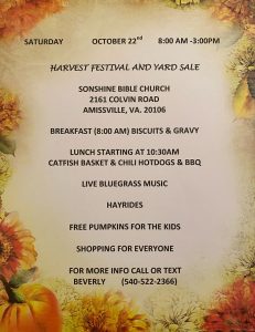 Harvest Festival and Yard Sale @ Sonshine Bible Church